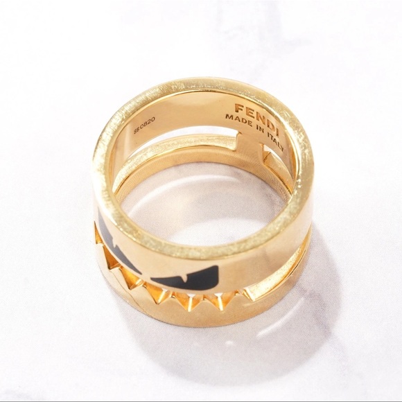 FENDI Ring Bugs Eye Monster Gold x Black Metal  US 10.5 - Picture 5 of 9